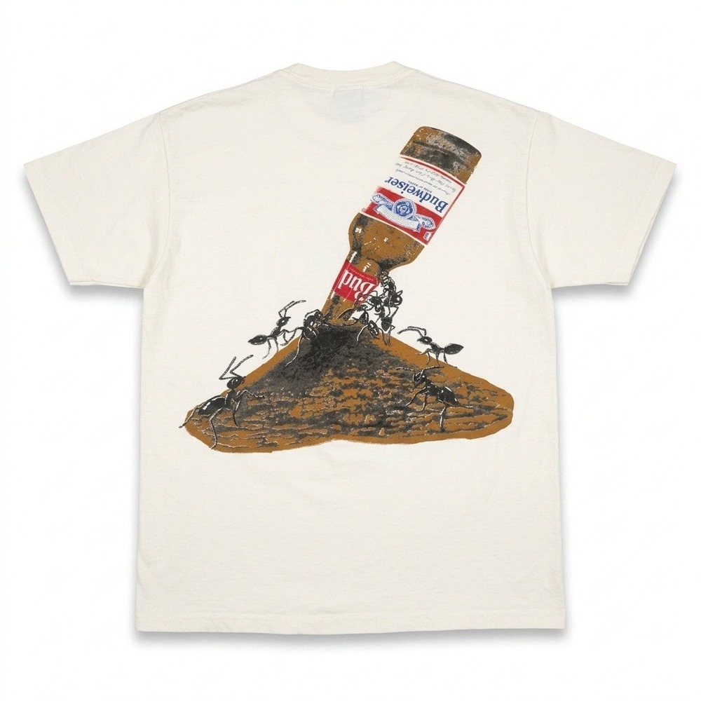 Vintage Budweiser Ants Beer Bottle Graphic Pocket T-Shirt White Mens Large USA